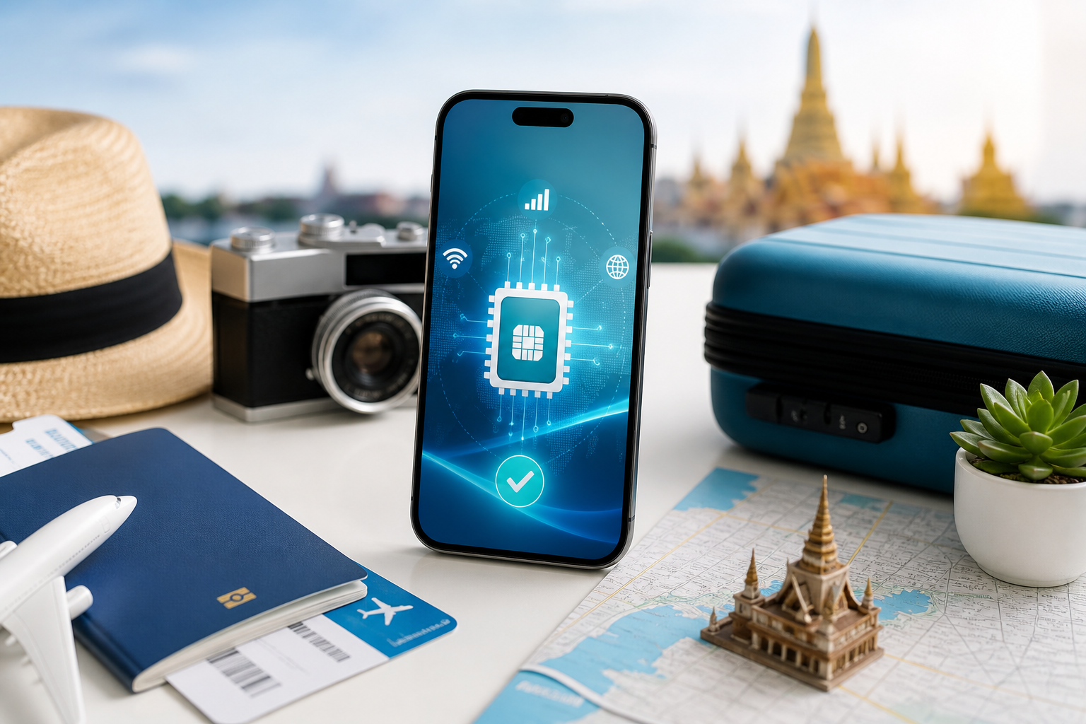Điện thoại hiển thị kết nối eSIM du lịch